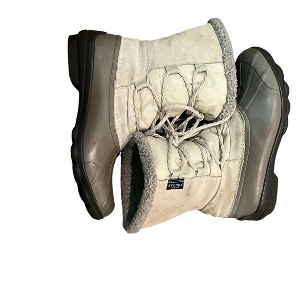 Sperry Syren Strait Oat Winter Bone Lace Up Boots snow rain faux fur pull on 8.5 - Picture 8 of 12